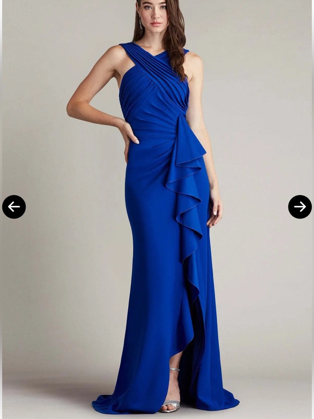 Tadashi Shoji Cobalt Blue One-Shoulder Ruffle Gown